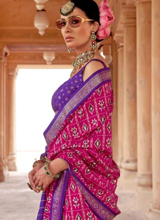 Magenta Silk Patola Print Work Trendy Saree for Ceremonial