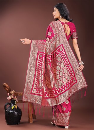 Magenta Silk Trendy Saree with Weaving Work