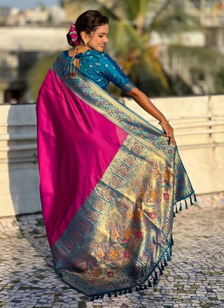Magenta Silk Trendy Saree with Woven Work