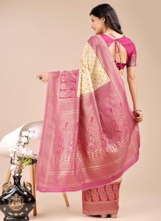 Magenta Weaving and Zari Work Banarasi Silk Traditional Saree