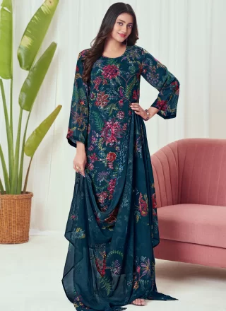 Magnetic Blue Georgette Salwar Suit