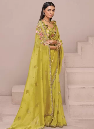 Magnetic Green Fancy Fabric Designer Saree