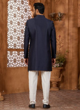 Magnetize Blue Silk Indo Western Sherwani