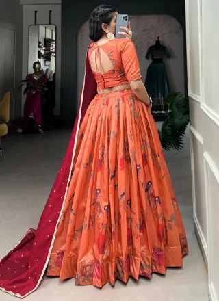 Magnetize Pink Tussar Silk Readymade Lehenga Choli with Paisley Print and Print Work