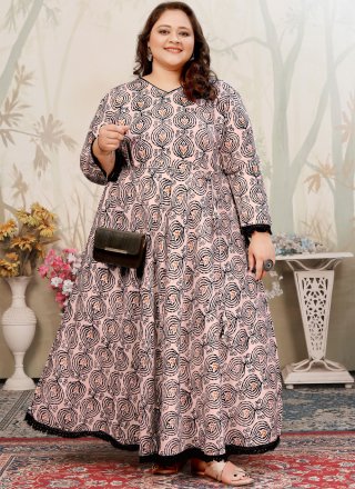 Magnificent Beige Rayon Party Wear Kurti with Print Work
