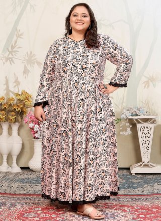 Magnificent Beige Rayon Party Wear Kurti with Print Work