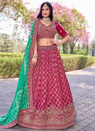 Magnificent Rani Banarasi Silk Lehenga Choli with Embroidered, Jacquard and Zari Work