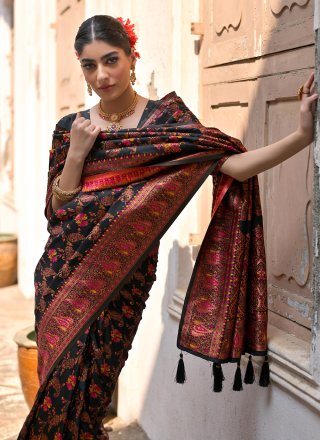 Majestic Black Pashnima Silk Trendy Saree