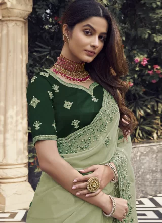 Majestic Green Georgette Traditional Saree