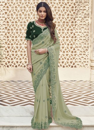 Majestic Green Georgette Traditional Saree