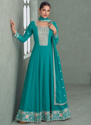 Majestic Rama Georgette Gown with Embroidered and Sequins Work