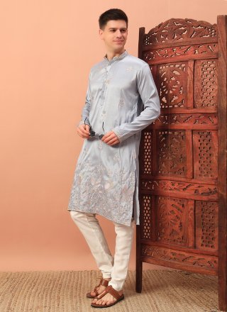 Majestic Silver Silk Kurta Pyjama