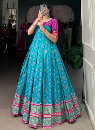 Majesty Blue Jacquard Silk Gown