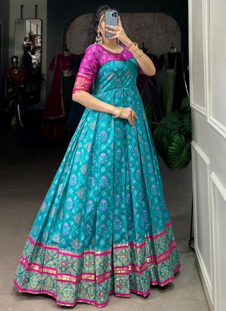 Majesty Blue Jacquard Silk Gown
