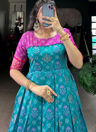 Majesty Blue Jacquard Silk Gown