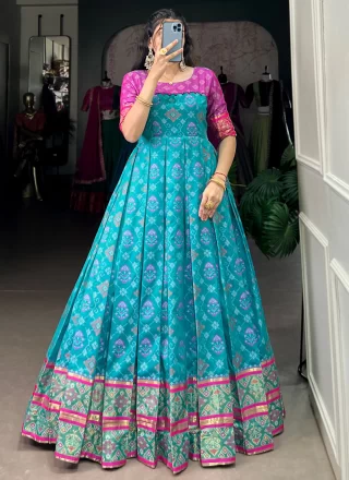 Majesty Blue Jacquard Silk Gown
