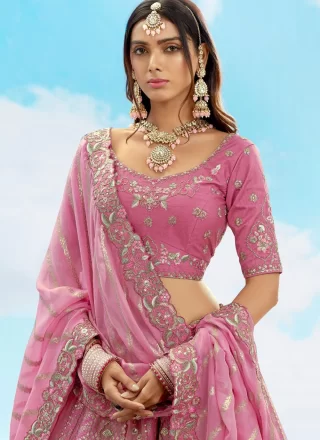 Majesty Pink Silk Lehenga Choli with Embroidered, Sequins, Stone, Thread and Zari Work
