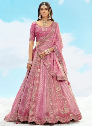 Majesty Pink Silk Lehenga Choli with Embroidered, Sequins, Stone, Thread and Zari Work