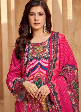 Majesty Rani Muslin Salwar Suit with Aari, Digital Print, Hand and Mirror Work