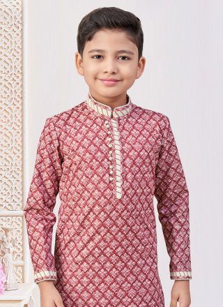 Maroon and Off White Rayon Kurta Pyjama