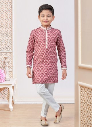 Maroon and Off White Rayon Kurta Pyjama