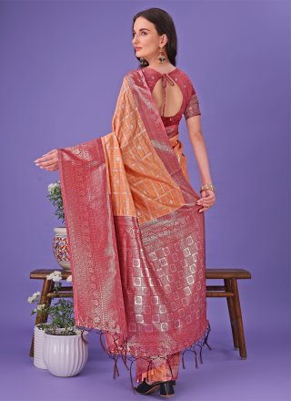 Maroon and Orange Silk Classic Saree