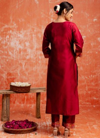 Maroon and Rani Cotton Silk Salwar Suit with Embroidered and Jacquard Work