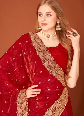 Maroon and Rani Fandy Embroidered, Swarovski and Zari Work Contemporary Saree