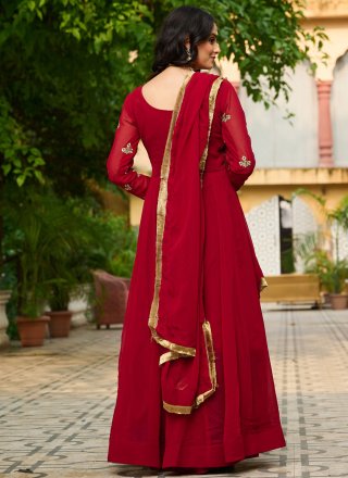 Maroon and Rani Faux Georgette  Designer Gown with Embroidered, Sequins and Zari Work