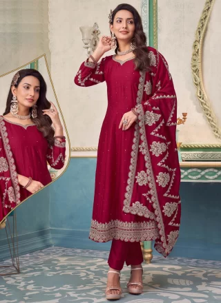 Maroon and Rani Silk Zari Work Readymade Style
