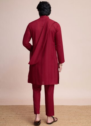 Maroon and Rani Viscose Mirror Work Kurta Pyjama for Men