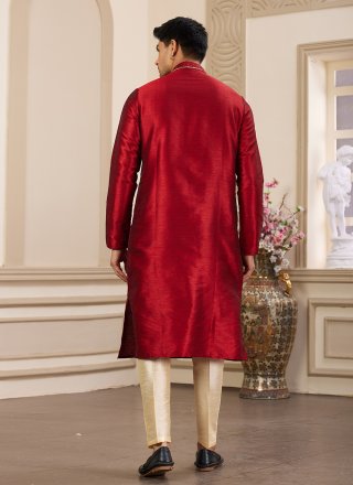 Maroon Art Banarasi Silk Hand Work Kurta Pyjama for Ceremonial