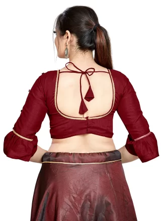 Maroon Art Silk Buttons Work Designer Blouse for Festival