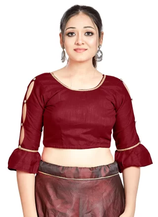 Maroon Art Silk Buttons Work Designer Blouse for Festival