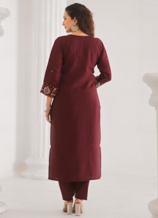 Maroon Chanderi Embroidered Work Salwar Suit for Ceremonial