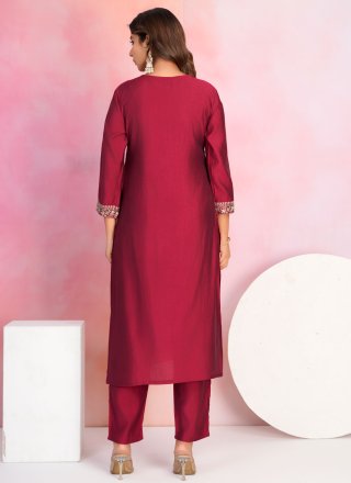 Maroon Chanderi Salwar Suit with Embroidered Work