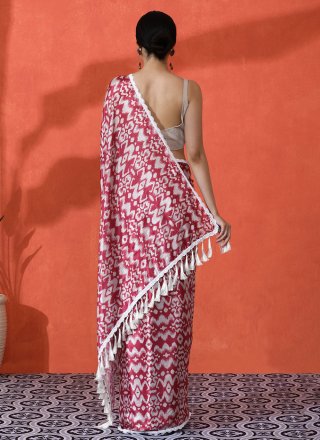 Maroon Chinon Digital Print Work Trendy Saree for Casual