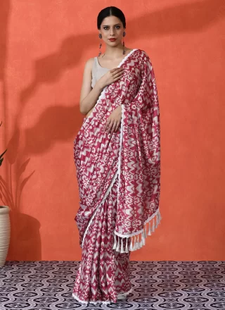 Maroon Chinon Digital Print Work Trendy Saree for Casual