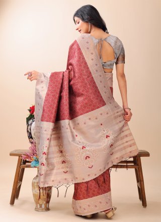 Maroon Cotton Classic Saree