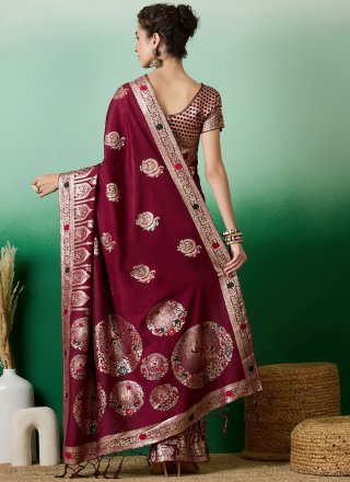 Maroon Cotton Classic Saree with Meenakari Work for Casual