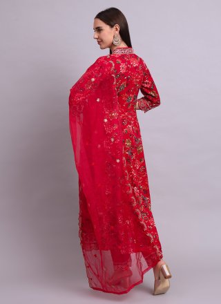 Maroon Cotton Salwar Suit with Embroidered and Print Work
