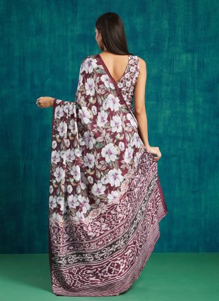 Maroon Crepe Silk Classic Saree