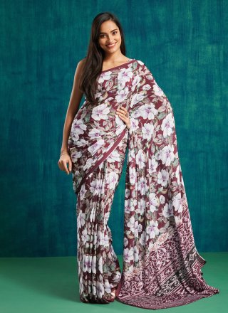 Maroon Crepe Silk Classic Saree