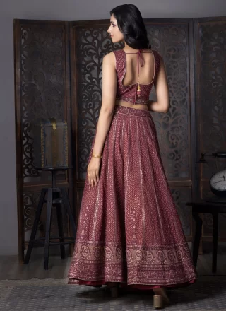 Maroon Embroidered and Zari Work Georgette Readymade Lehenga Choli