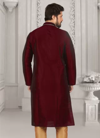 Maroon Embroidered Work Dupion Silk Kurta Pyjama