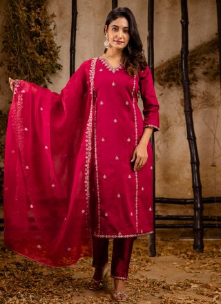 Maroon Embroidered Work Silk Blend Salwar Suit