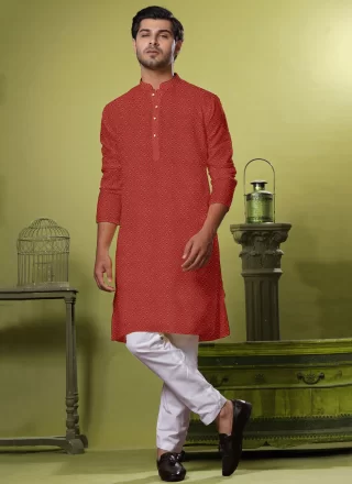 Maroon Fancy Work Cotton Kurta Pyjama