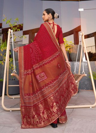 Maroon Foil Print Work Cotton Classic Sari