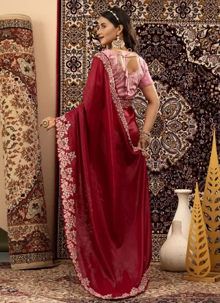 Maroon Georgette Contemporary Saree with Embroidered Work