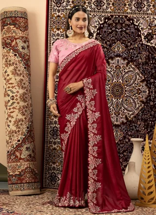Maroon Georgette Contemporary Saree with Embroidered Work